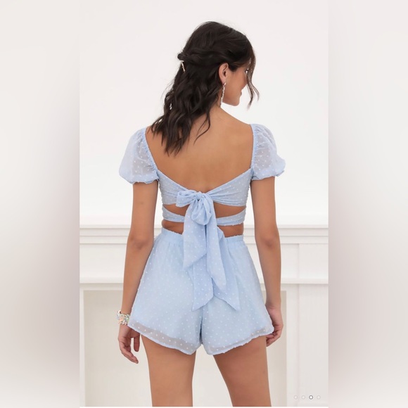 Lucy in the Sky Genevieve Puff Sleeve Chiffon Set in Blue Dots - Picture 2 of 3